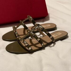 Valentino Olive Studded Women's Sandals- Size 40.5